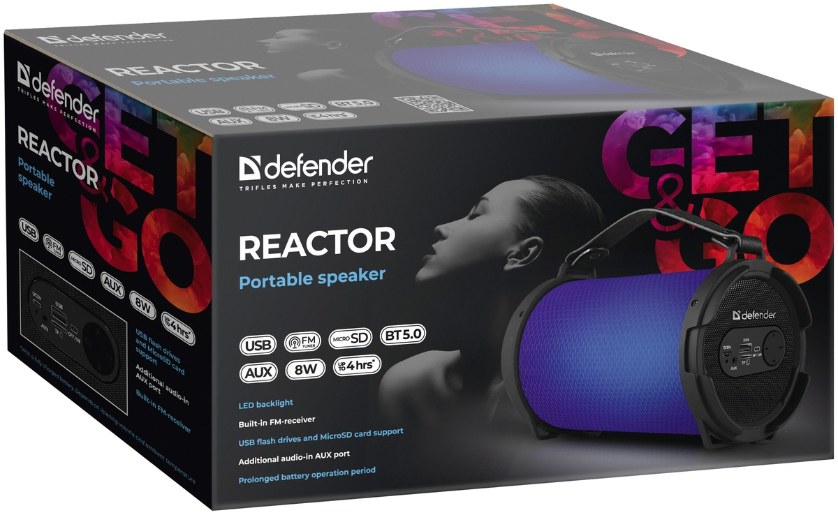 Купить Портативная аккустика DEFENDER Reactor Black LED (65121)