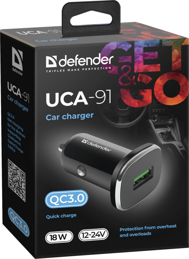 Фото Автомобильное зарядное устройство DEFENDER UCA-91 USB QC3.0 Black