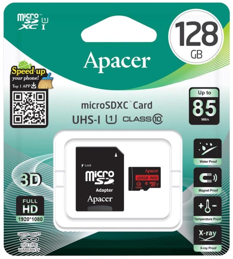 Фотография Карта памяти APACER AP128GMCSX10U5-R + адаптер