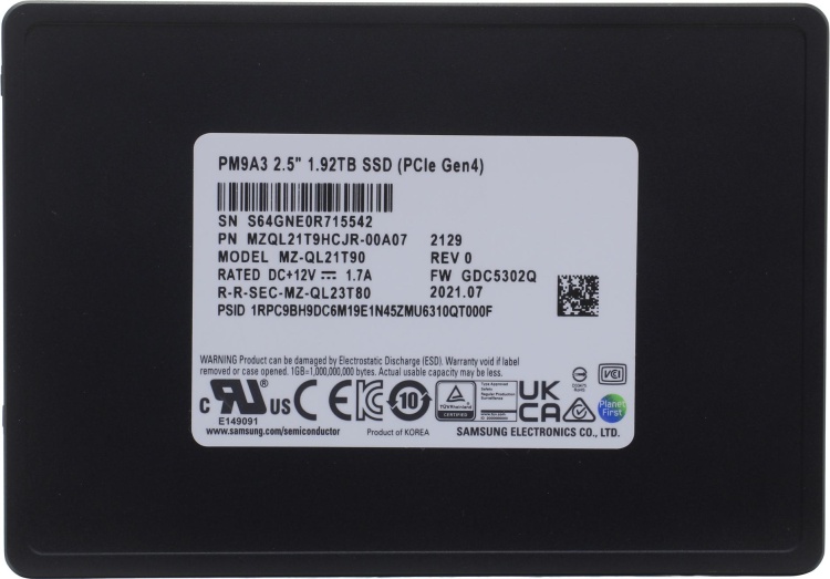 Фото Жесткий диск SSD SAMSUNG PM9A3 1.92TB MZQL21T9HCJR-00A07