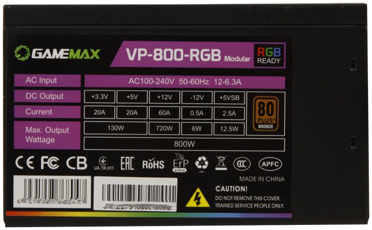 Фото Блок питания GAMEMAX VP-800-RGB-M