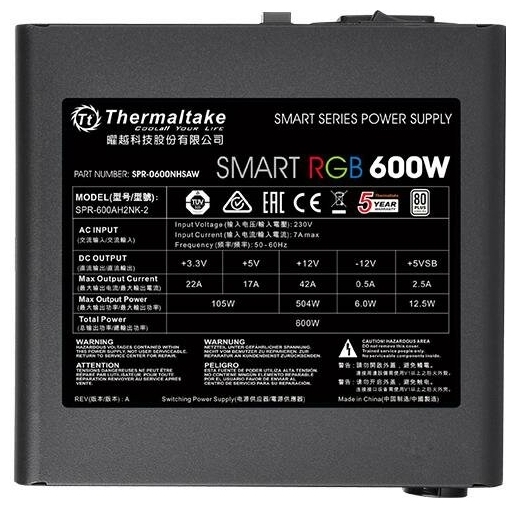 Картинка Блок питания THERMALTAKE Smart RGB 600W PS-SPR-0600NHSAWE-1