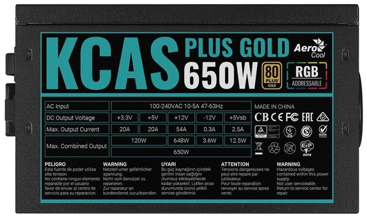 Фотография Блок питания AEROCOOL KCAS PLUS GOLD 650W RGB (ACPG-KP65FEC.11)