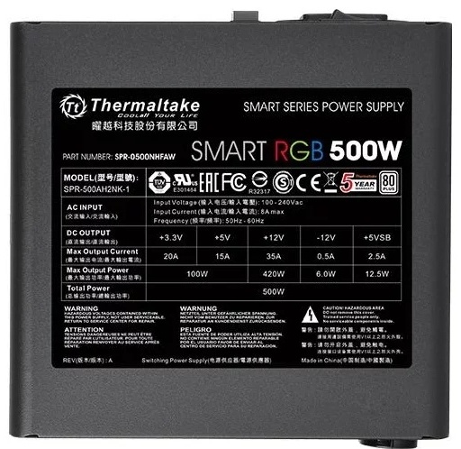 Картинка Блок питания THERMALTAKE Smart RGB 500W PS-SPR-0500NHSAWE-1