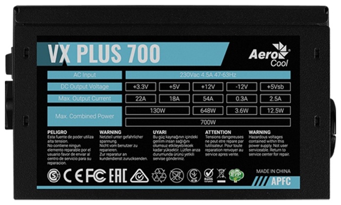 Фотография Блок питания AEROCOOL VX PLUS 700