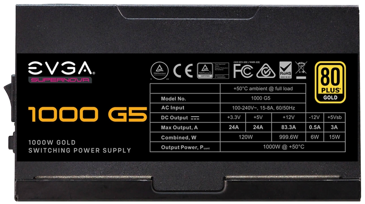 Фотография Блок питания ATX EVGA G5 1000W 80 Plus Gold [220-G5-1000-X2] Modular
