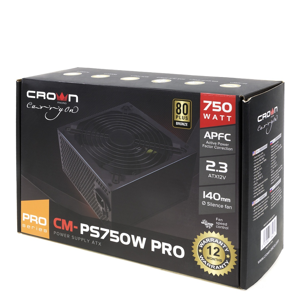 Картинка Блок питания CROWN CM-PS750W PRO 80 PLUS BRONZE