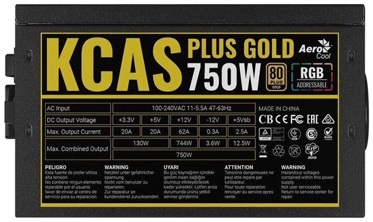 Фотография Блок питания AEROCOOL KCAS PLUS GOLD 750W RGB (ACPG-KP75FEC.11)