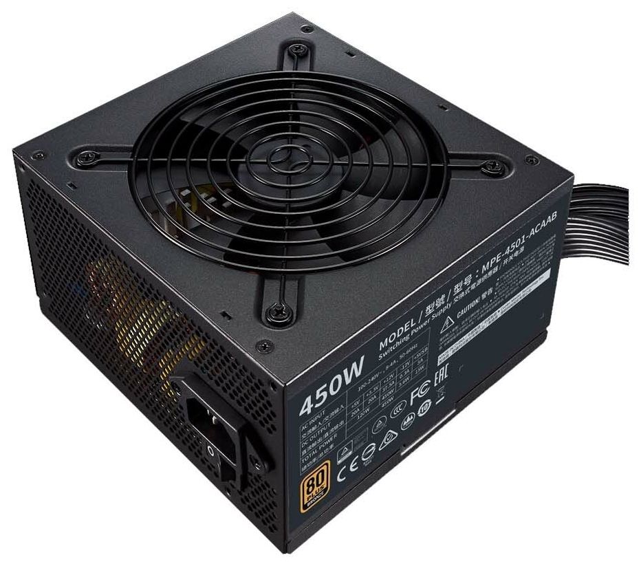 Фото Блок питания CoolerMaster MWE 450 BRONZE V2 &lt;500W Non Modular, Active PFC, вент. 12см, MPE-4501-ACAAB-EU