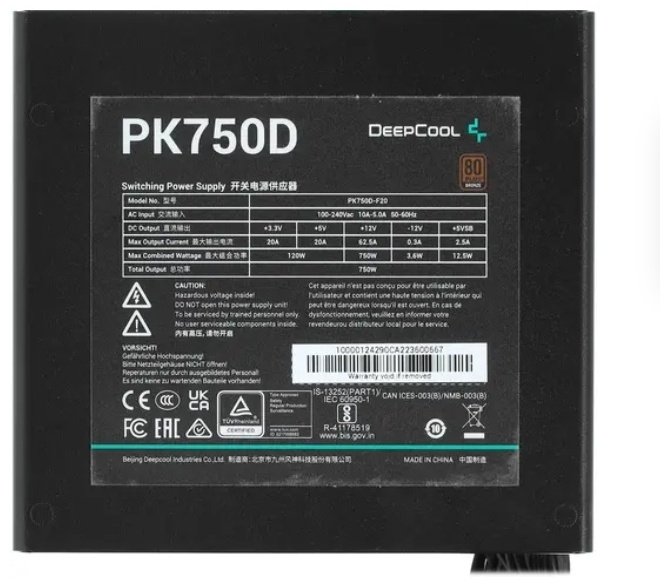 Фотография Блок питания DEEPCOOL PK750D (R-PK750D-FA0B-EU)