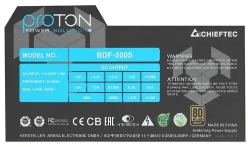 Картинка Блок питания CHIEFTEC Proton BDF-500S 500W 80plus Bronze