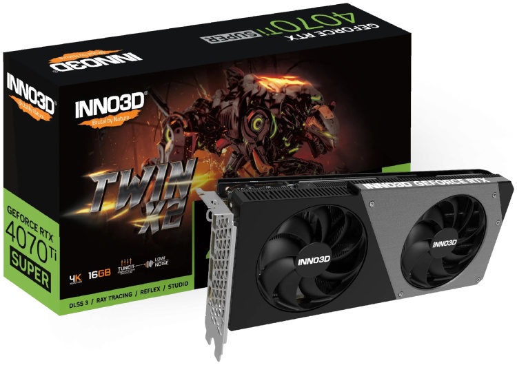 Видеокарта INNO3D GeForce RTX4070Ti SUPER Twin X2 16G (N407TS2-166X-186156N)