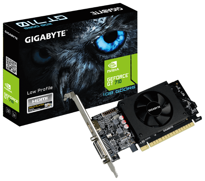 Картинка Видеокарта GIGABYTE GeForce GT710 Low Profile 1GB DDR5 64bit (GV-N710D5-1GL)