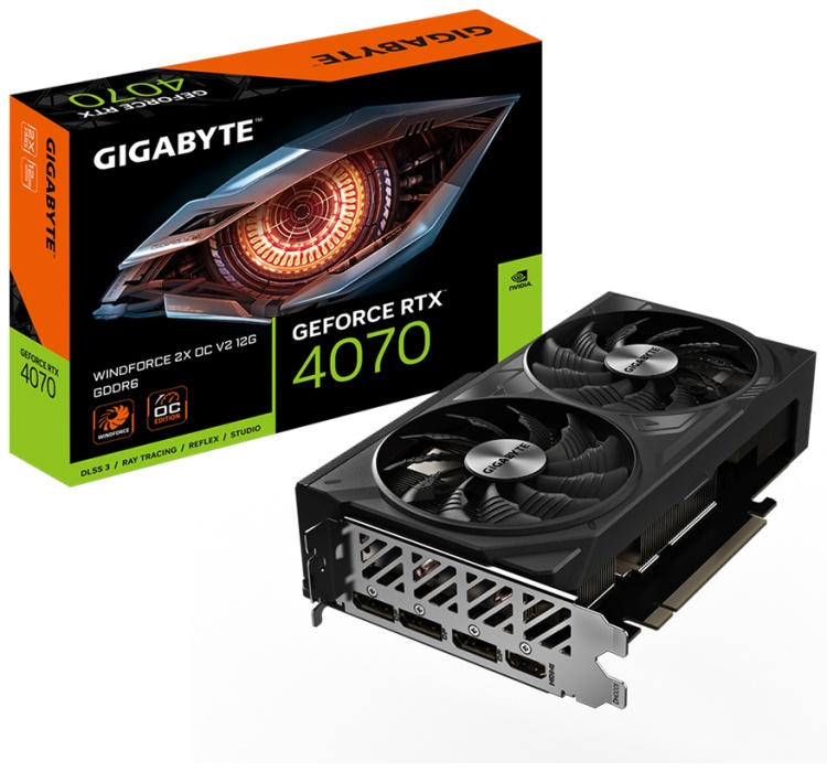 Фото Видеокарта GIGABYTE RTX4070 WINDFORCE OC V2 12G (GV-N4070WF2OCV2-12GD)