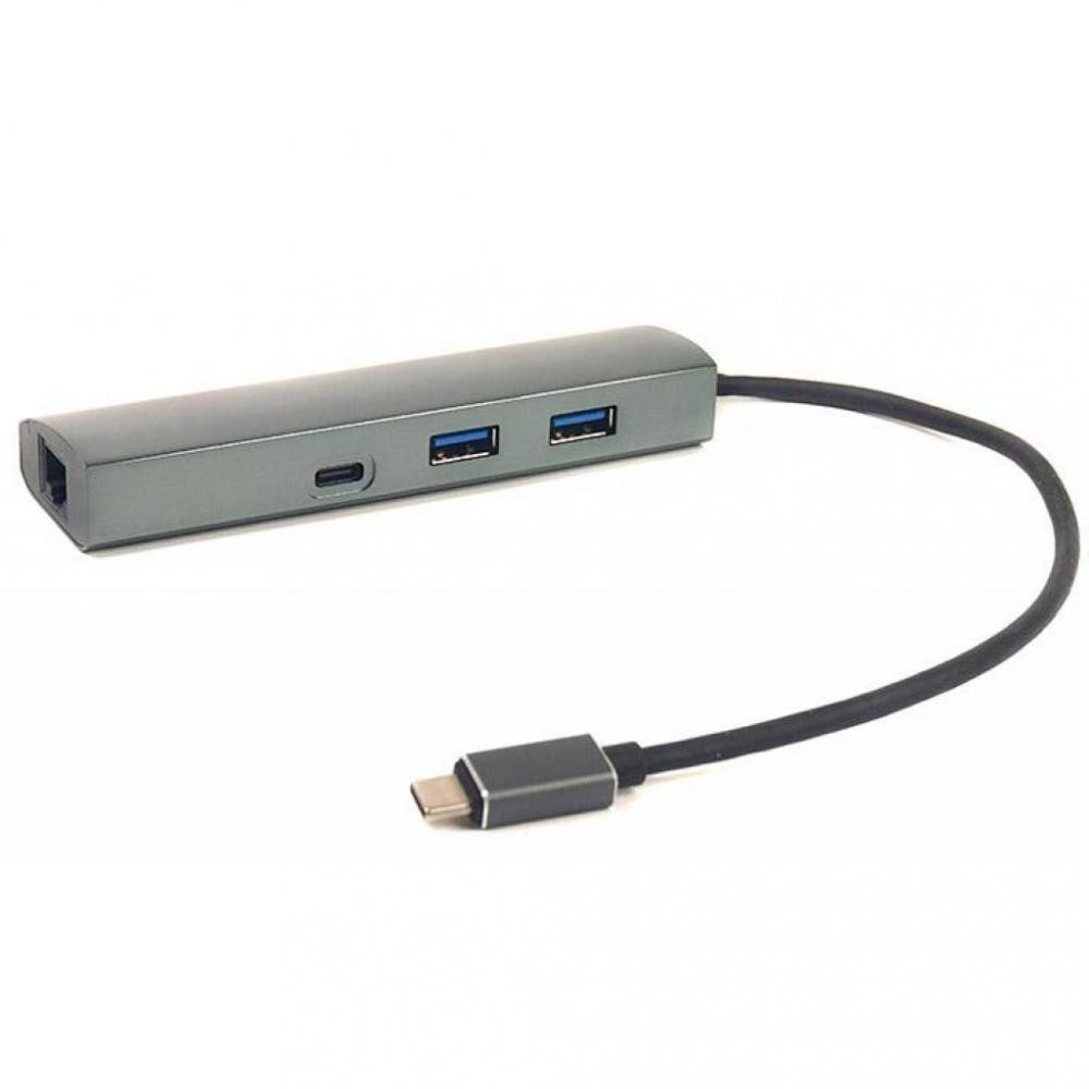 Фото Переходник PowerPlant USB 3.0 2 порта + 1 порт Type-C USB 3.1 + Gigabit Ethernet CA910557 