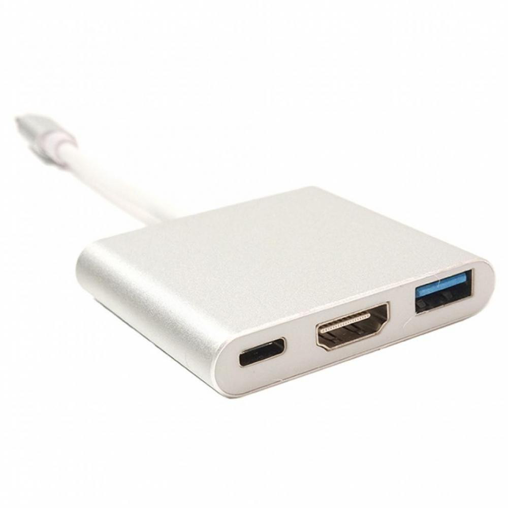 Фото Кабель-переходник PowerPlant USB C-Type - HDMI/USB Multiport Adapter для MacBook 12, 0.15m KD00AS1306