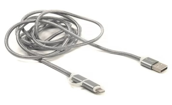 Фото Kабель Quick Charge 2A 2-в-1 cotton USB 2.0 AM – Lightning/Micro 2м grey CA910496