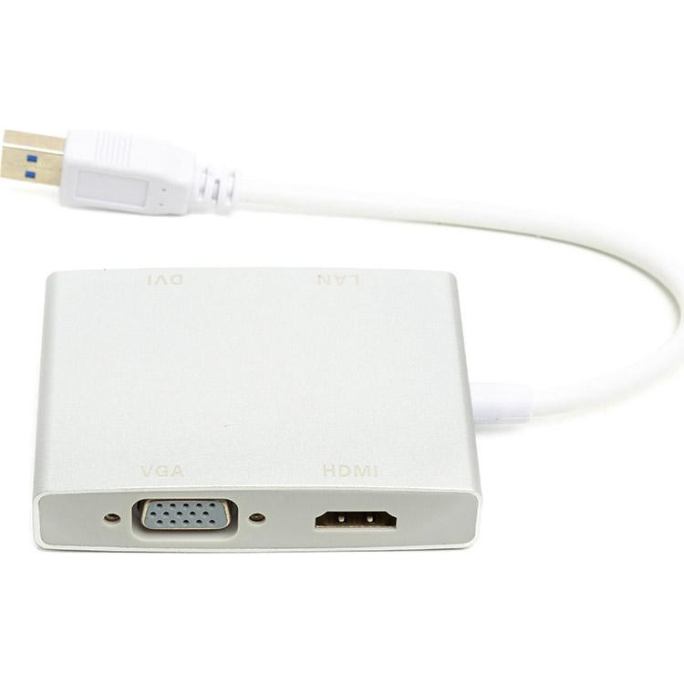Фото Переходник PowerPlant USB 3.0 - HDMI, DVI, VGA, RJ45 Gigabit Ethernet CA912087 