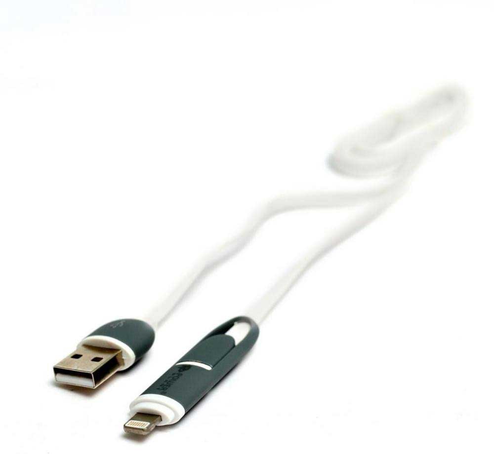 Фото Кабель PowerPlant Quick Charge 2A 2-в-1 flat USB 2.0 AM – Lightning/Micro 1m white KD00AS1292