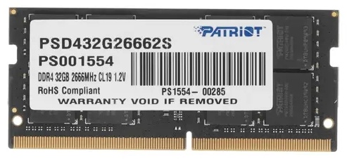 Оперативная память PATRIOT SODIMM DDR4 PC-21300 (2666 MHz) 32Gb PATRIOT PSD432G26662S