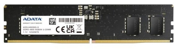 Картинка Оперативная память ADATA 8Gb 4800MHz DDR5 DIMM, CL40, 1.1v AD5U48008G-S