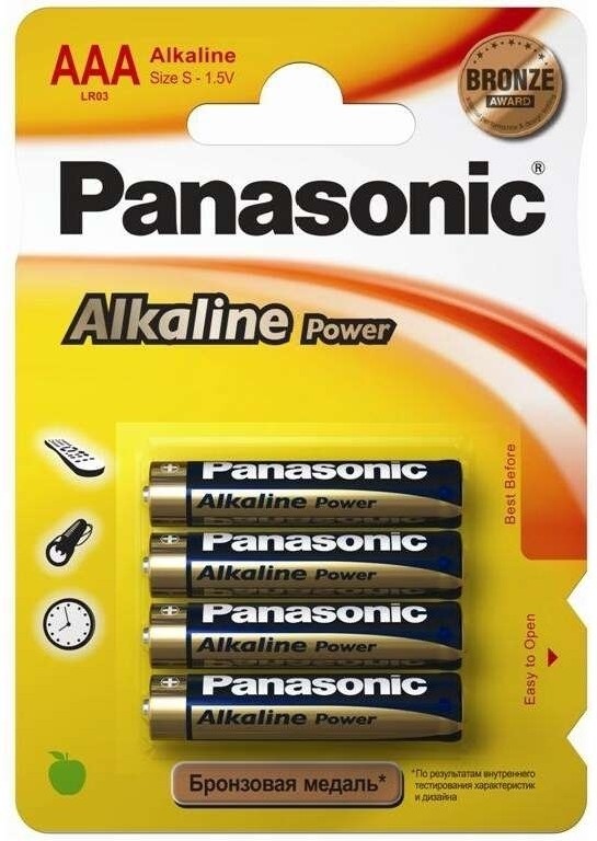 Батарейка щелочная PANASONIC LR03REB/4BPU/LR03APB/4BP Alkaline Power AAA/4B