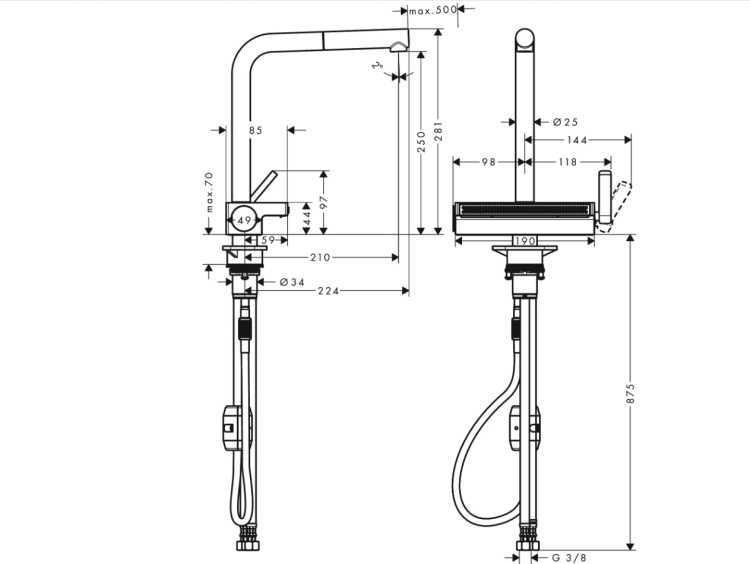 Фото Смеситель HANSGROHE Aquno Select M81 черный (73836670)