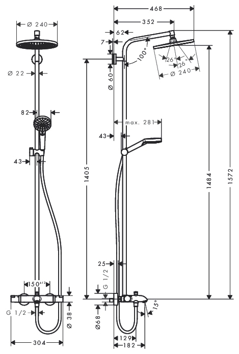 Фото Душевая система Hansgrohe HG27320000 Crometta S Showerpipe 240 1jet