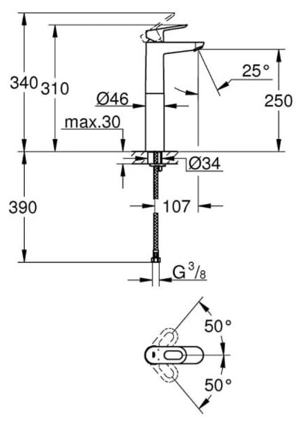 Фото GROHE Смеситель высокий для мойки/кухни GROHE BauLoop XL-Size (донный клапан) 23764000