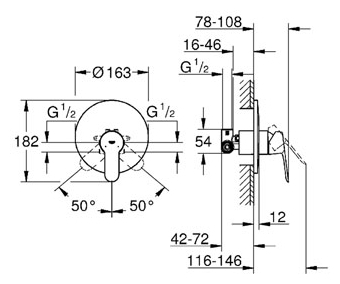 Фото GROHE Смеситель для душа GROHE Start Edge, однорычажный, хром, скрытый монтаж 29082000