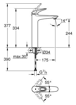 Картинка GROHE Смеситель для раковины корпус высокий GROHE EuroStyle New 23570LS3