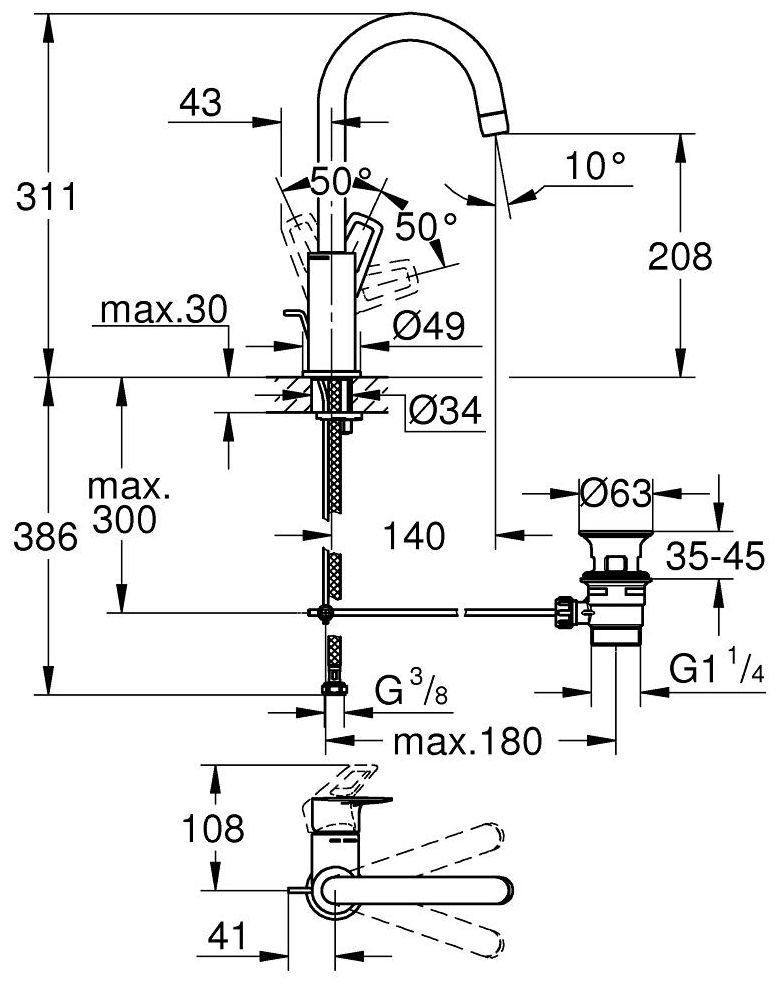 Купить Смеситель GROHE 23763001 BauLoop