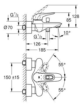 Картинка GROHE Смеситель для ванны с изливом GROHE EuroStyle New 33591lS3