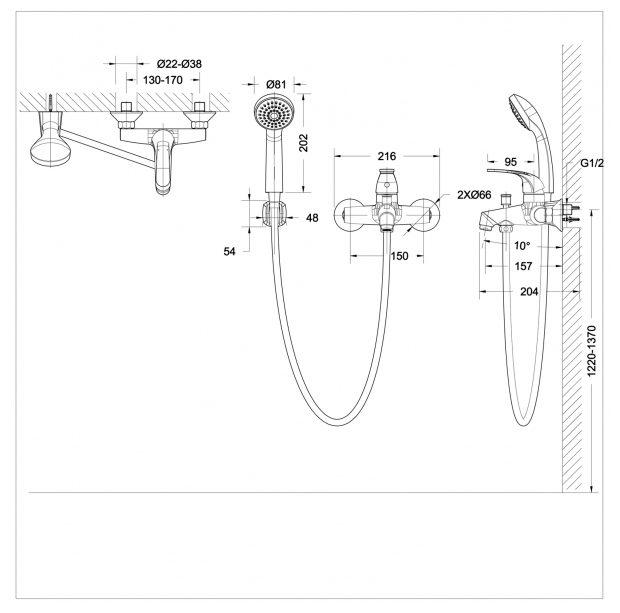 Фото BRAVAT F6135188CP-B-RUS BRAVAT FIT Смеситель для ванны с коротким изливом (к/к 4)