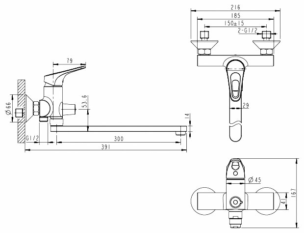 Фото BRAVAT F648162C-01A BRAVAT DROP-D Смеситель для ванны с длинным изливом (к/к 4)