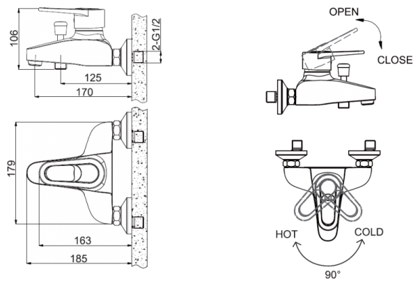 Фото BRAVAT F6124182CP-01-RUS BRAVAT LOOP Смеситель для ванны с коротким изливом (к/к 4)