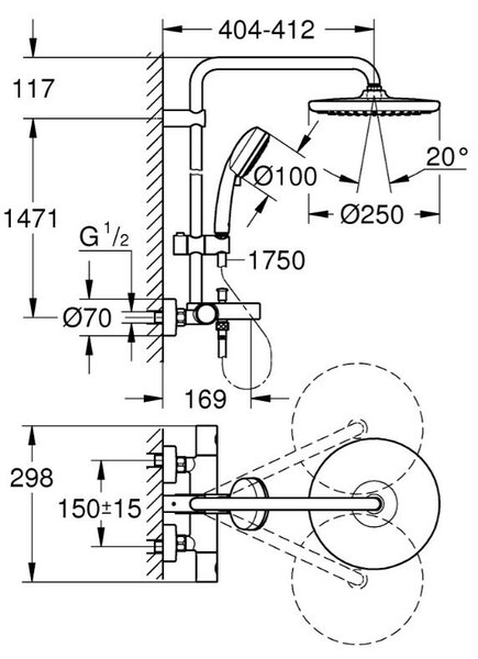 Картинка Душевая система GROHE Tempesta Cosmopolitan 250 26672000