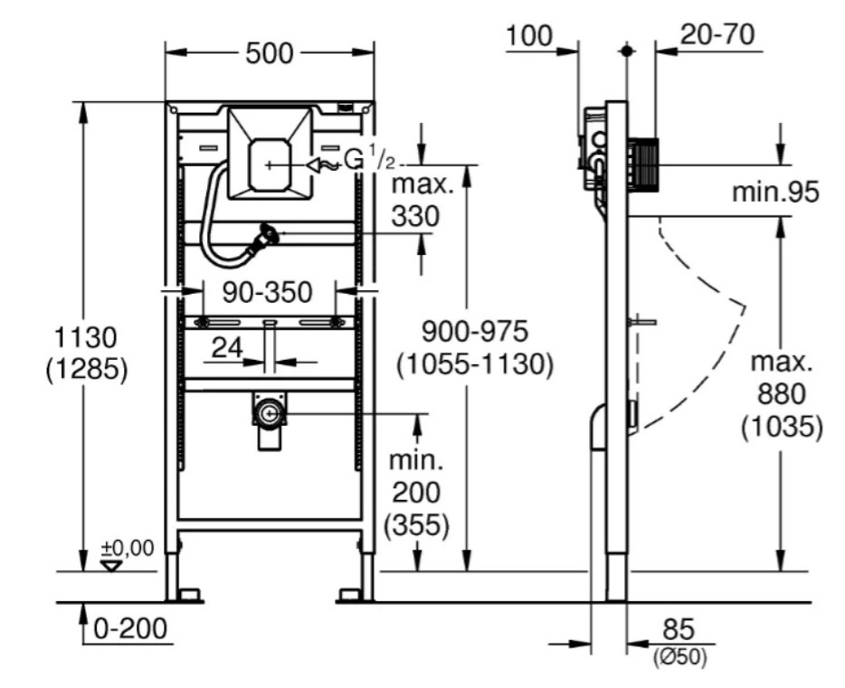 Фото Инсталляция для подвесного писсуара GROHE Rapid SL 38786001