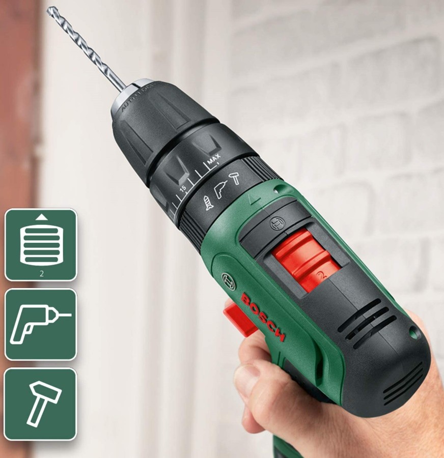 Картинка Дрель BOSCH EasyImpact 1200 (2 акк.) с набором сверл и бит (06039D3105)