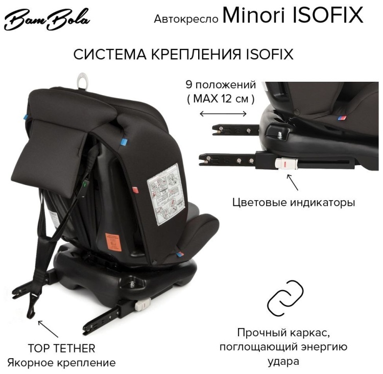 Удерживающее устройство BAMBOLA 0-36 кг Minori ISOFIX Темно/Серый 2шт/кор KRES3558 Казахстан