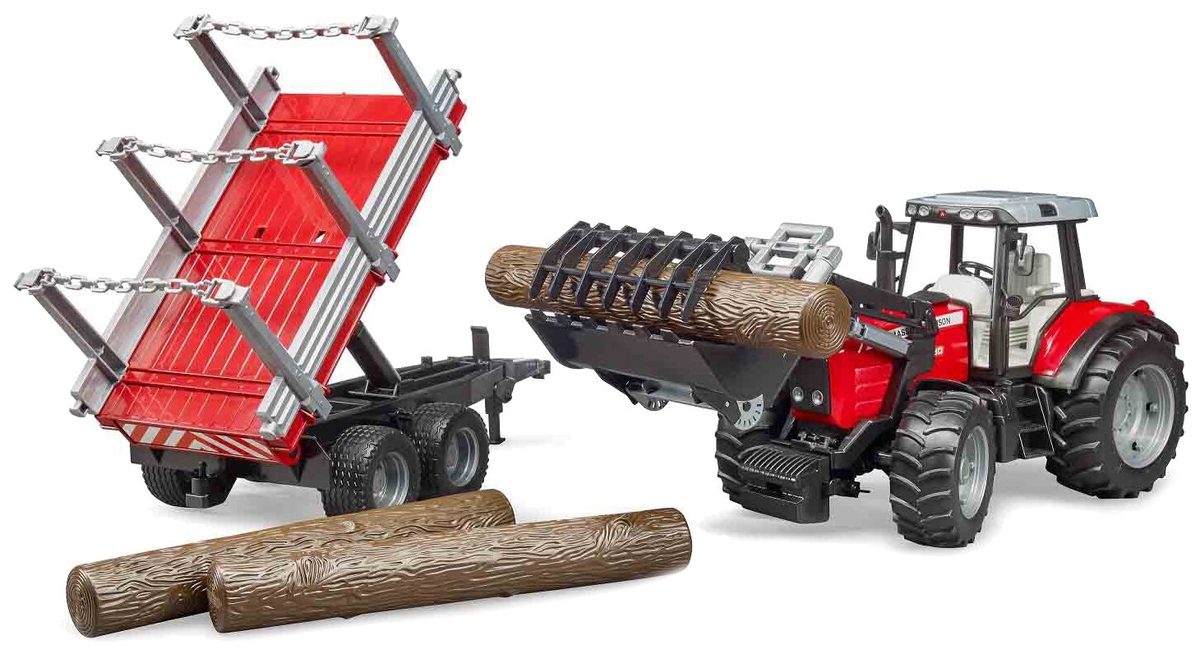 Машинка BRUDER Трактор Massey Ferguson c манипулятором и прицепом 02-046