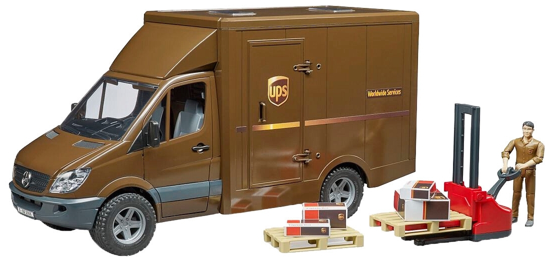 Машинка BRUDER Mercedes-Benz Sprinter фургон UPS с фигуркой, погрузчиком и аксессуарами 02-538