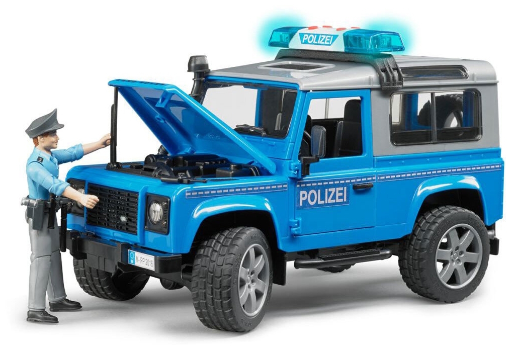 Картинка Внедорожник BRUDER Land Rover Defender Station Wagon Полицейская с фигуркой 02-597