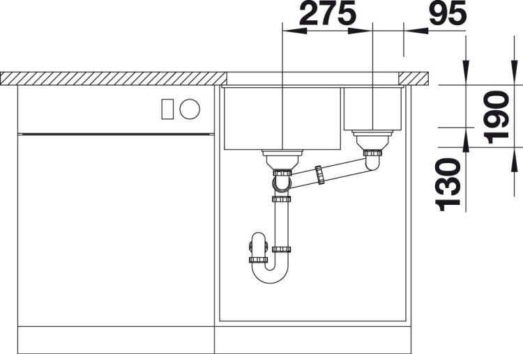 Картинка Кухонная мойка BLANCO Subline 340/160-U черный (чаша справа) (525986)