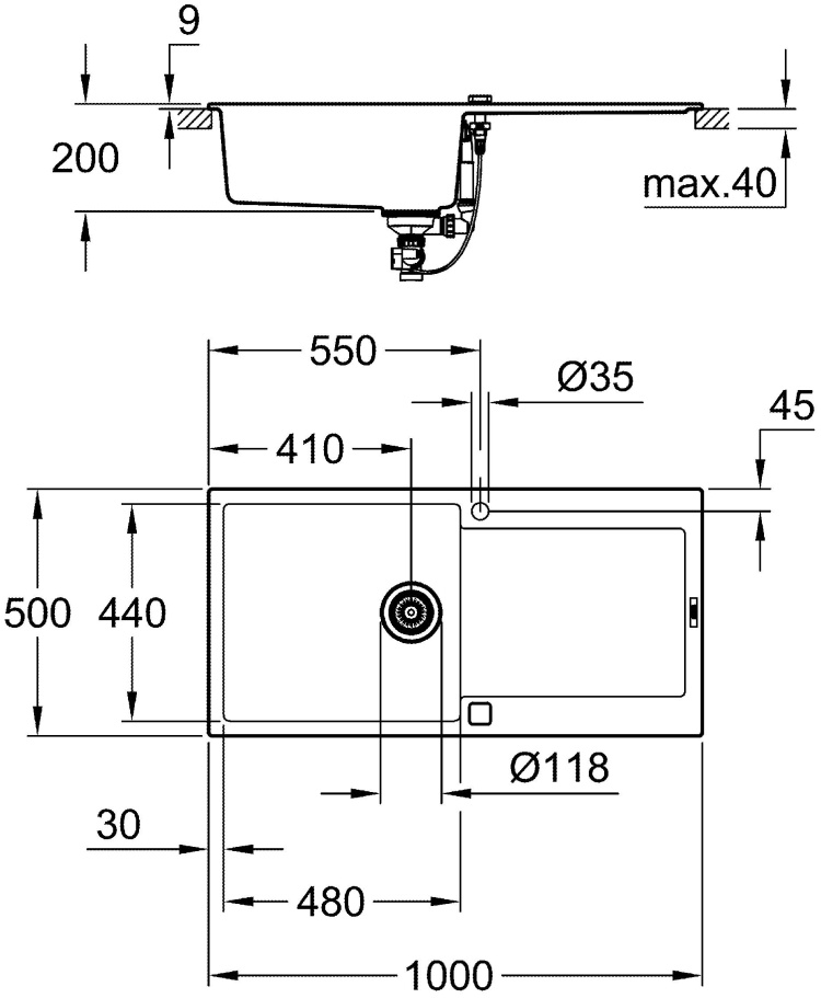 Картинка Кухонная мойка GROHE K500 черный гранит 31645AP0