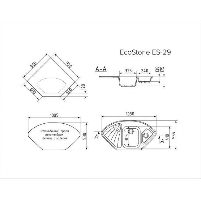 Фото Кухонная мойка EcoStone ES-29 331 Белый