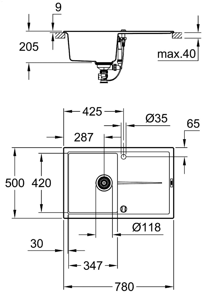 Фотография Кухонная мойка GROHE K400 50-C 78/50 1.0 (31639AP0)