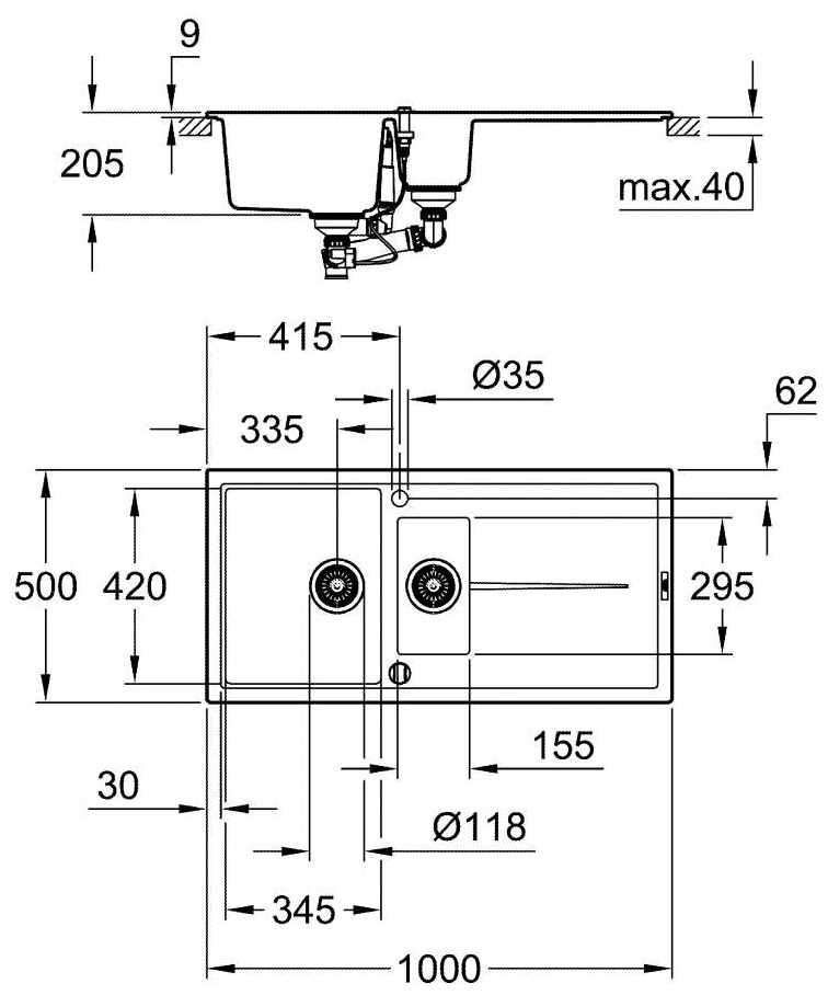 Фотография Кухонная мойка GROHE K400 черный гранит (31642AP0)