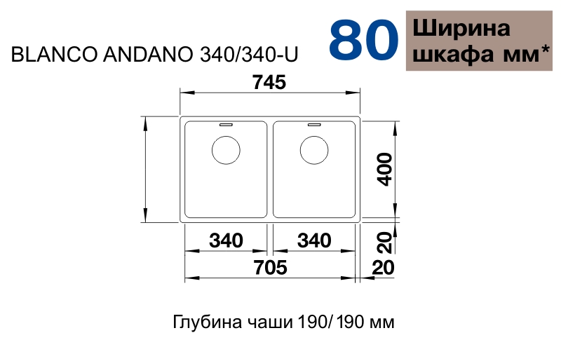 Фотография Кухонная мойка BLANCO Andano 340/340-U (522983)