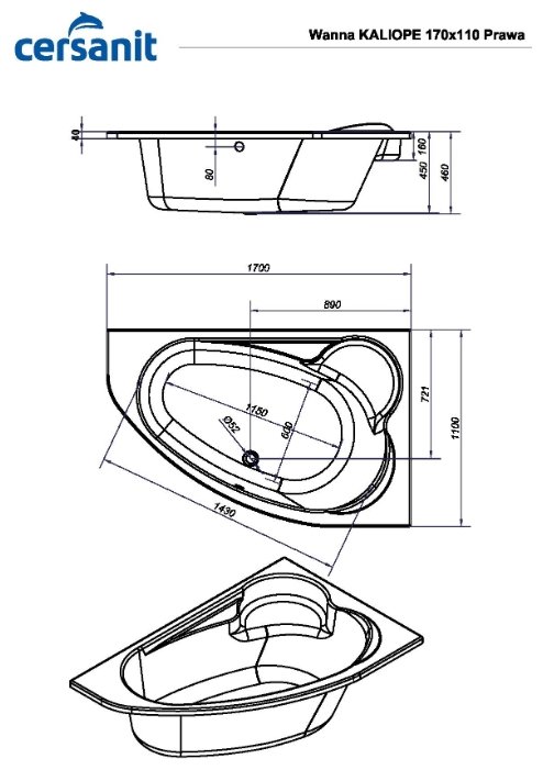 Цена Ванна CERSANIT KALIOPE 170*110 левая